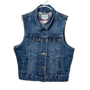 I Love H81 Jacket Girls Size Medium Kids Blue Jean Denim Vest Fall Sleeveless